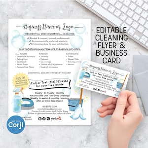 Cleaning Business Flyer & Business Card. Cleaning Service, Housekeeper Flyer. Printable, Editable Flyer Template. Custom Digital Download.