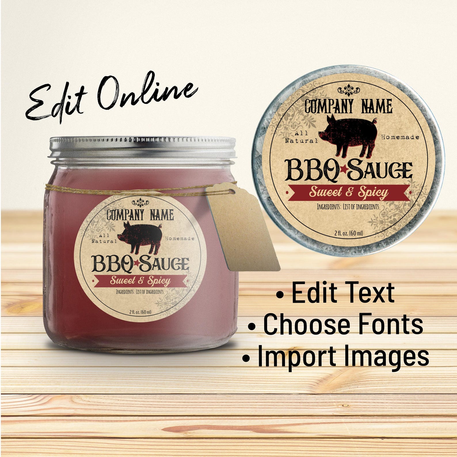 BBQ Sauce Label With Pig. Circle Template. Round Sticker Labels for ...