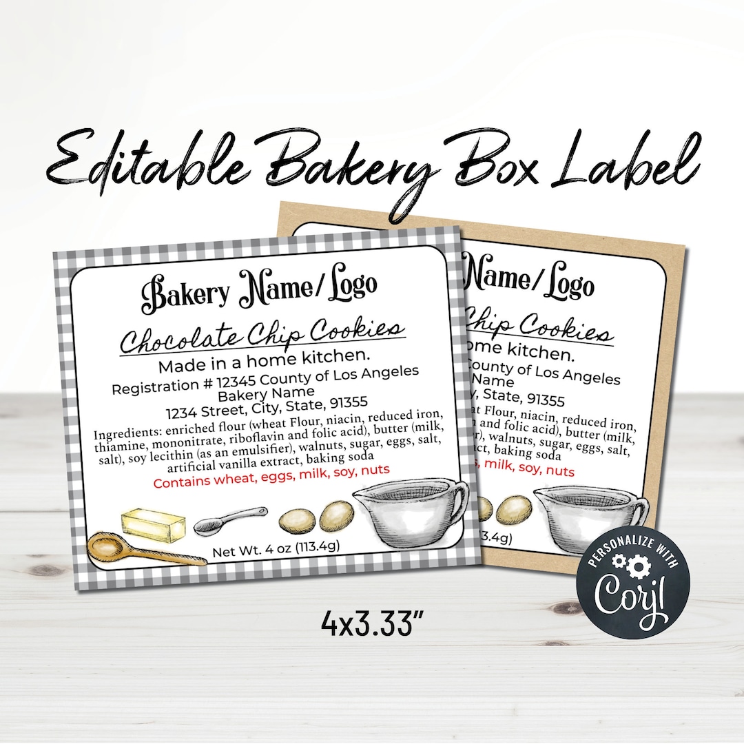 Cottage Law Bakery, Food Label, Home Bakery Box Label Template Cottage Law Bakery, Food Label, Home Bakery Box Label Template