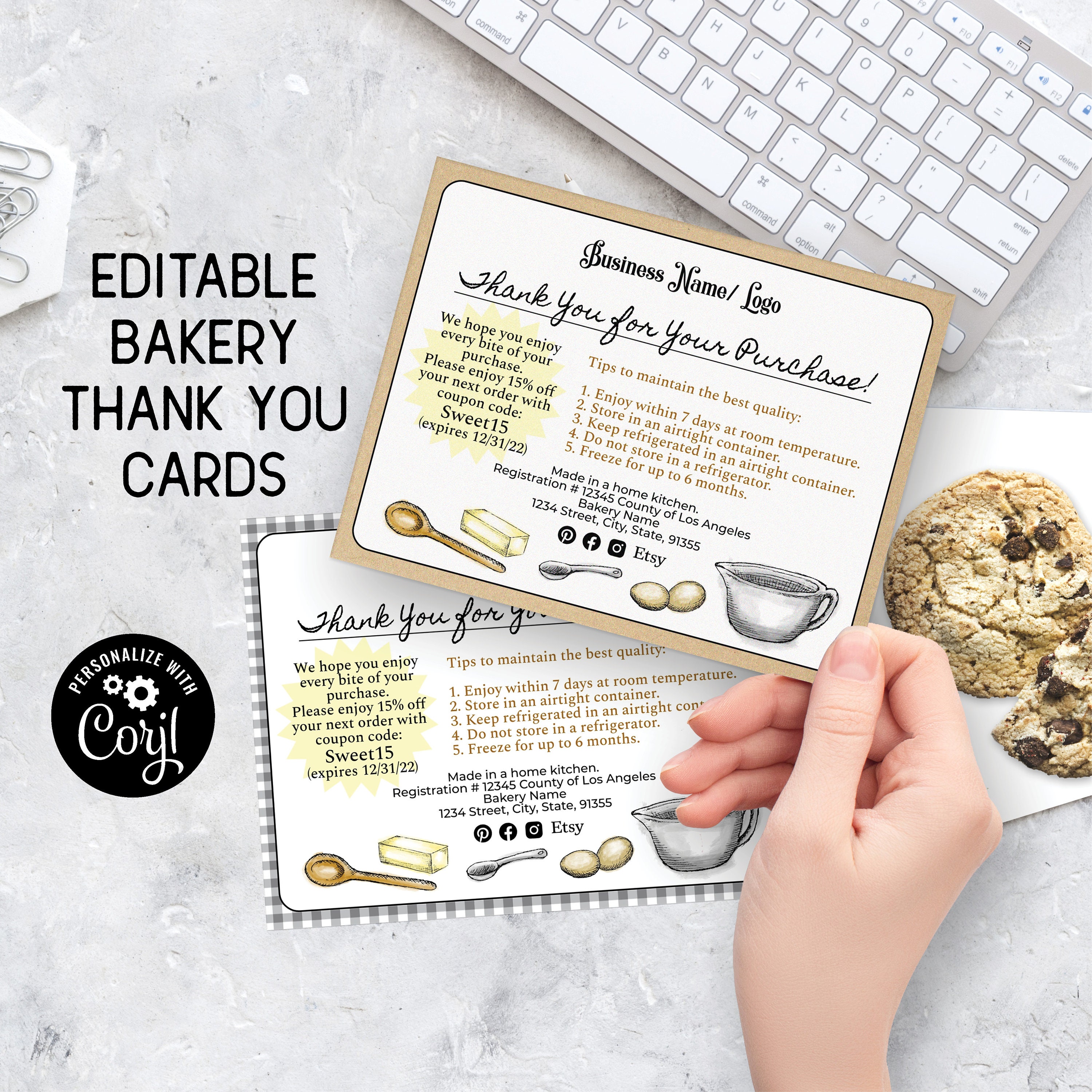 Baking Thank You Care Card Template. Custom Cake Cookie ...
