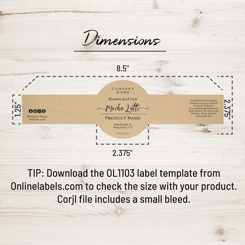 Wrap Around Labels for Soap, Candles, Jars, Bottles. Editable Template. Personalize Online, Download and Print. OL1103 Sticker. Soap Labels. image 6