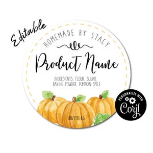 Herbst Kürbis Produkt Label. Druckbare Aufkleber Etiketten für Gläser, Einmachgläser, Kerzen, Flaschen, Lebensmittel. Etikettenvorlage für den Online-Download bearbeiten
