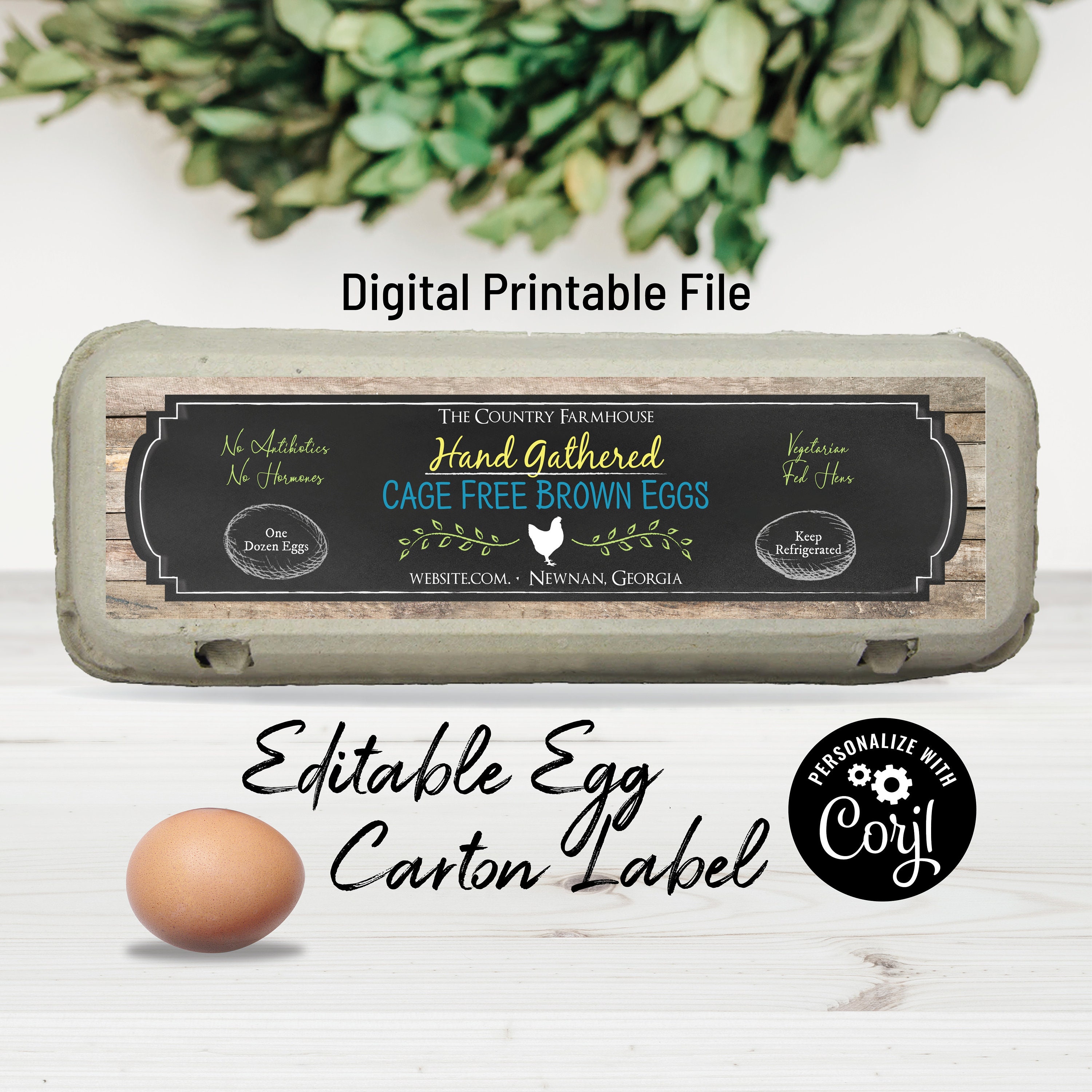 Editable Egg Carton Label. Digital Egg Carton Template. Chalkboard  Farmhouse Design Sticker Label. Personalize Online, Download & Print For Egg Carton Labels Template