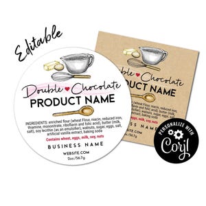 Ingredient Baking Label. Round + Square Labels for Food, Baking Boxes, Cottage Law. Editable Sticker Template. Edit Online, Download, Print.