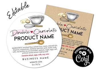 Ingredient Baking Label. Round + Square Labels for Food, Baking Boxes, Cottage Law. Editable Sticker Template. Edit Online, Download, Print.