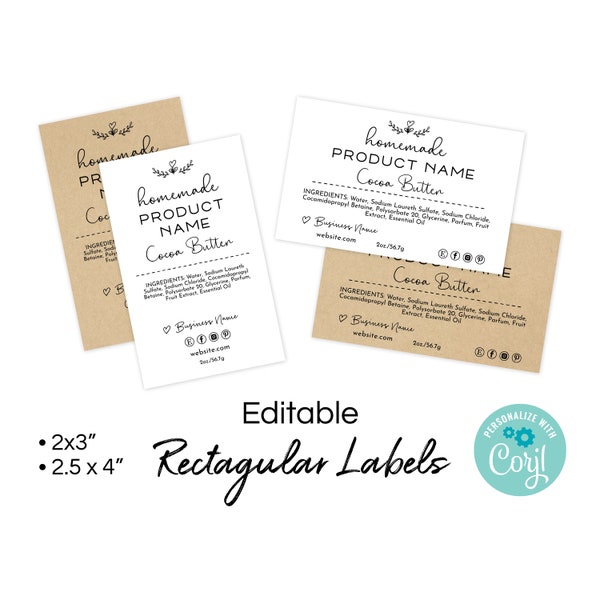 Product Label Template for Jars, Candles, Wax Melt, Food. Printable Handmade Packaging. Custom Kraft Label Edit Online & Download. 2x3 2.5x4