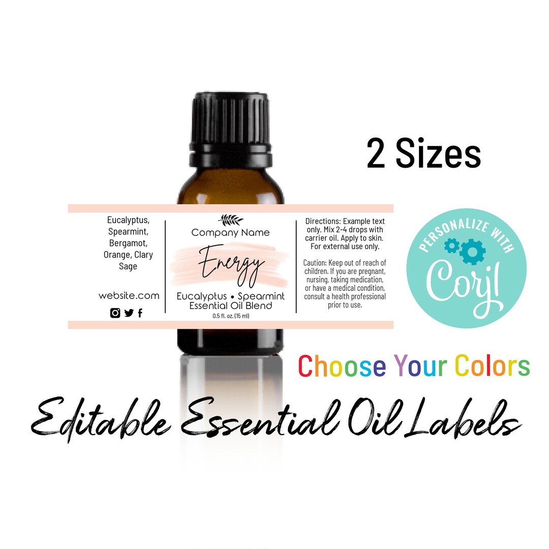 Essential Oil Bottle Label Template Paint Swash Design. Printable Amber