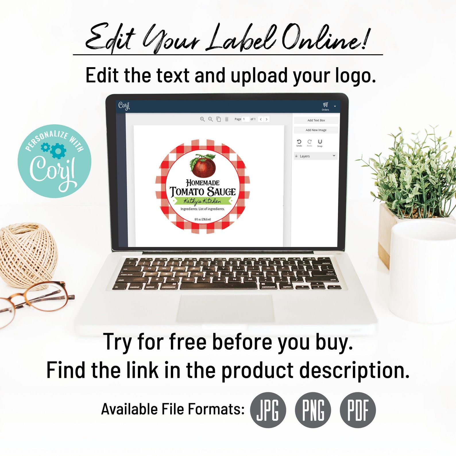 Tomato, Pizza, Spaghetti Sauce Label, Editable Label Template, Custom ...