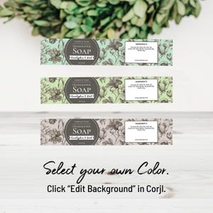 Soap Label - Etched Flowers Editable Soap Template. Cigar Band Soap Packaging. Wrap Around Labels. Personalize Online, Download & Print. image 6