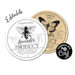 Apothecary Bee + Butterfly Round Label. Edit Product Label Online, Download & Print. Packaging Labels for Jars, Candles, Soap, Favors, Gifts