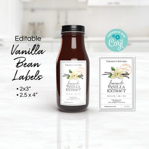 Étiquette vanille maison, modèle d'étiquette d'extrait de vanille, étiquettes vanille pour bocaux, bougies, parfum d'ambiance, épices. Modifiez en ligne, téléchargez et imprimez.