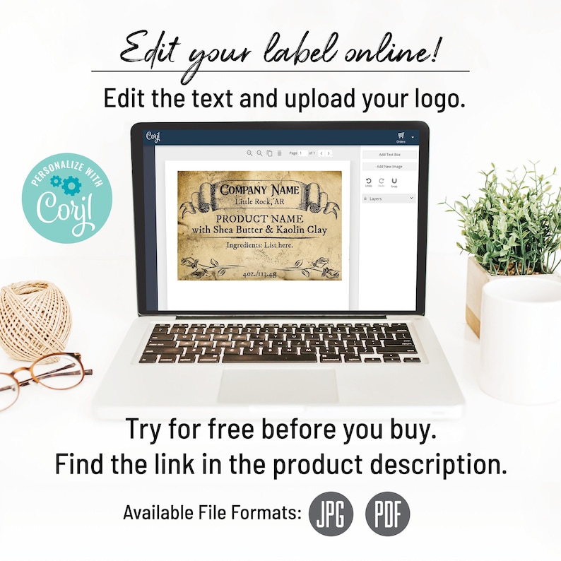 Two Part Label Customizable Product Label Template, Antique Paper 2x3, 3x2, 4x2. Customize Online ...