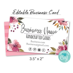 Modelo de Cartão de Visita para Imprimir - Floral Aquarela. Design de Cartão de Visita Personalizado com Verso Opcional. Edite Online com Corjl. Baixe e Imprima