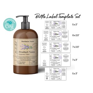 Modèle d'étiquette cosmétique, bouteilles de 2, 4, 8 et 12 oz, à personnaliser, à télécharger, à imprimer. Etiquettes enveloppantes Garden Stamp pour pots Mason, bouteilles ambrées.