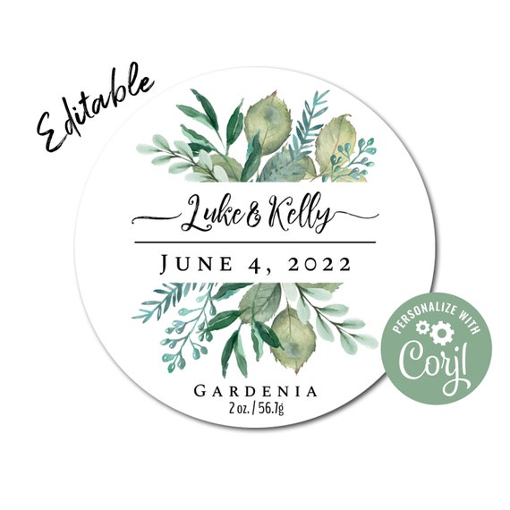 Wedding Favor Stickers. Lush Greenery. Printable Custom Circle Product  Label Template. Edit Online, Download & Print. Round Labels for Jars. 