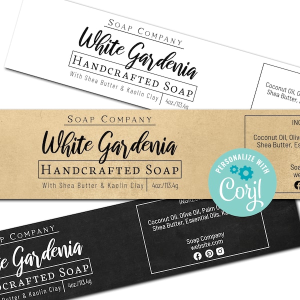 Soap Labels - Clean and Simple Design. Editable Label Template. Printable Custom Wrap Around Label. Personalize Online, Download and Print.