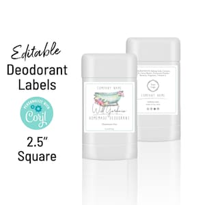 Modèle d'étiquette de déodorant pour baignoire à l'aquarelle, tube de lotion en barre. Étiquette de produit carrée de 2,5 pouces. Modifiez, téléchargez et imprimez. Emballage pour tube kraft
