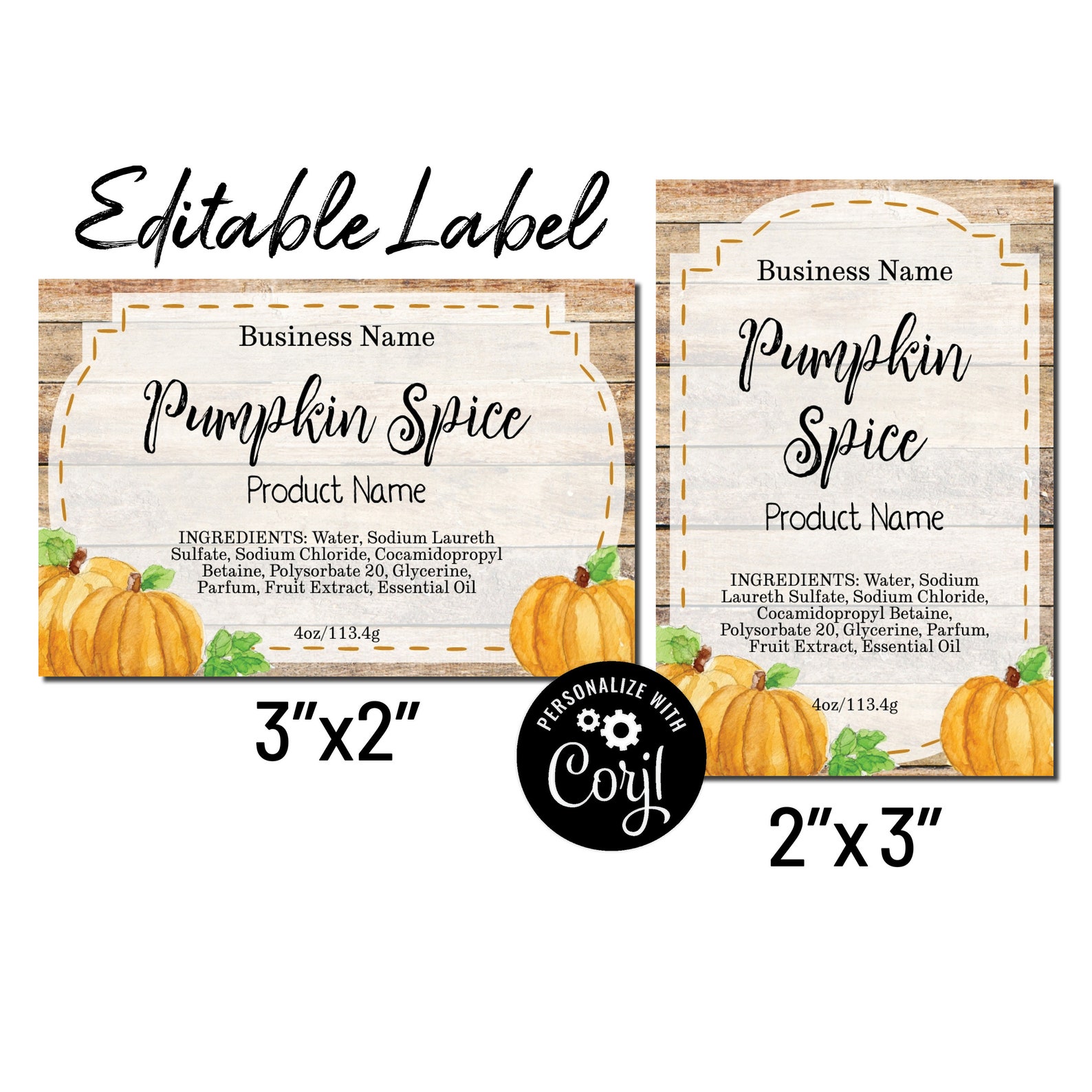 Pumpkin Label Editable Template. Customize Online. Download &amp; | Etsy