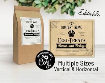 Dog or Cat Treat Label Template, Custom Digital Pet Product Sticker, Personalize, Download & Print. Packaging Labels for Jars, Bags, Pouches