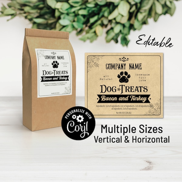 Dog or Cat Treat Label Template, Custom Digital Pet Product Sticker, Personalize, Download & Print. Packaging Labels for Jars, Bags, Pouches