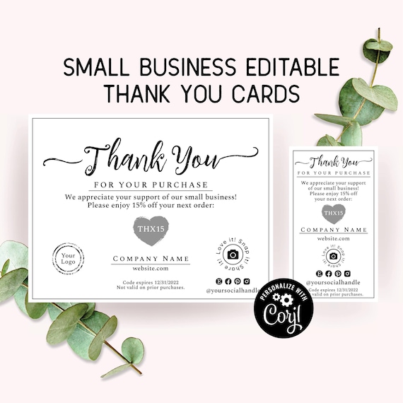Business Thank You For Your Order Card Template. Postcard + Business Card Size. Personalized Purchase Insert Cards, Simply Natural Design.