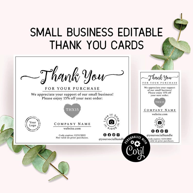 Business Thank You For Your Order Card Template. Postcard + Business Card Size. Personalized Purchase Insert Cards, Simply Natural Design. image 1