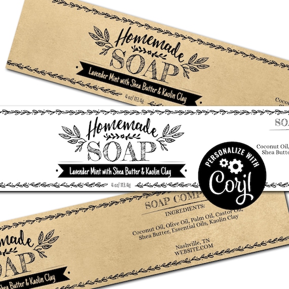 Soap Label Template Hand-Drawn Design. Custom Printable Soap Label. Horizontal Cigar Band Soap Packaging. Edit w/ Corjl - Download & Print.