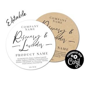 Editable Circle Label Template, Custom Digital Product Sticker Template. Personalize, Download & Print. Round Labels for Jars, Candles. DS03