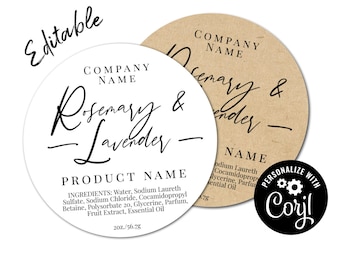 Editable Circle Label Template, Custom Digital Product Sticker Template. Personalize, Download & Print. Round Labels for Jars, Candles.