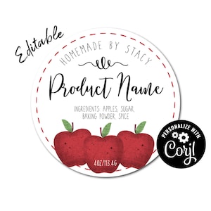 Apple Product Label Template. Round Sticker Labels for Mason Jars, Candles, Soap, Room Spray, Cottage Law Bakery. Edit, Download & Print.