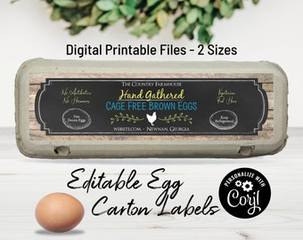 Editable Egg Carton Label. Digital Egg Carton Template. Chalkboard Farmhouse Design Sticker Label. Personalize Online, Download & Print