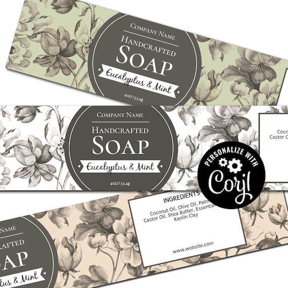 Soap Label - Etched Flowers Editable Soap Template. Cigar Band Soap Packaging. Wrap Around Labels. Personalize Online, Download & Print.