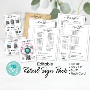 Price List Template + Point of Sale Signs, Small Business Editable Price Sheet, Printable Retail, Salon Sign for Farmer's Market, Craft Show