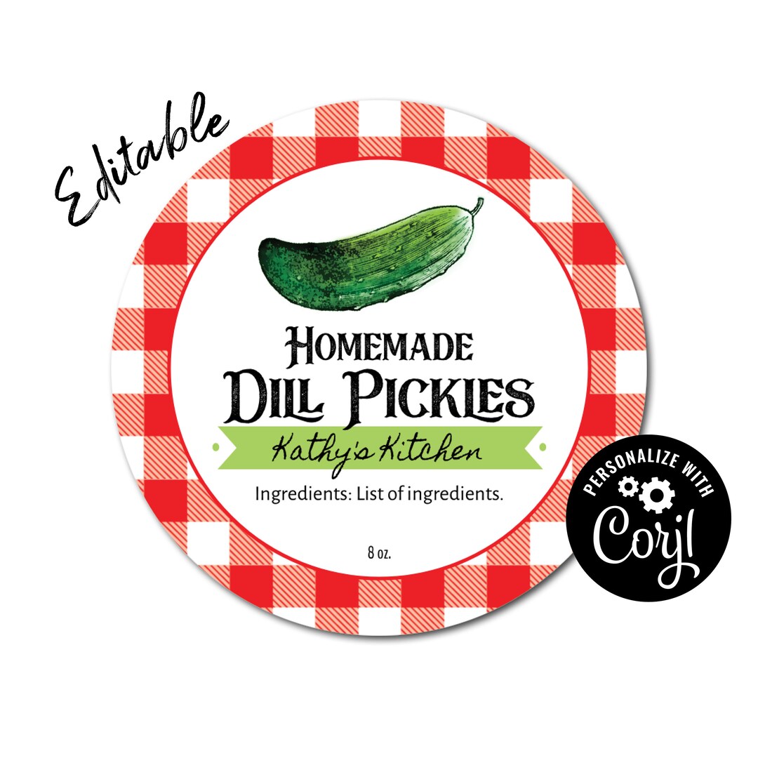 Dill Pickle Product Label Template, Cucumber Custom Packaging Sticker. Edit, Download & Print. Ingredient Label for Mason Jars, Canning. - Etsy for Free Printable Pickle Jar Labels