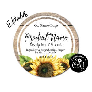 Sunflower Product Label Template. Custom Homemade Product Sticker. Labels for Jars, Candles, Bottles, Food. Edit Online, Download & Print.