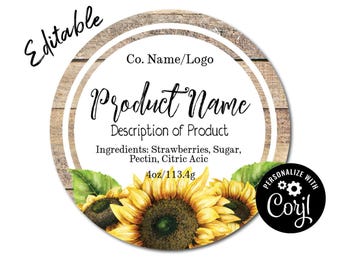 Sunflower Product Label Template. Custom Homemade Product Sticker. Labels for Jars, Candles, Bottles, Food. Edit Online, Download & Print.