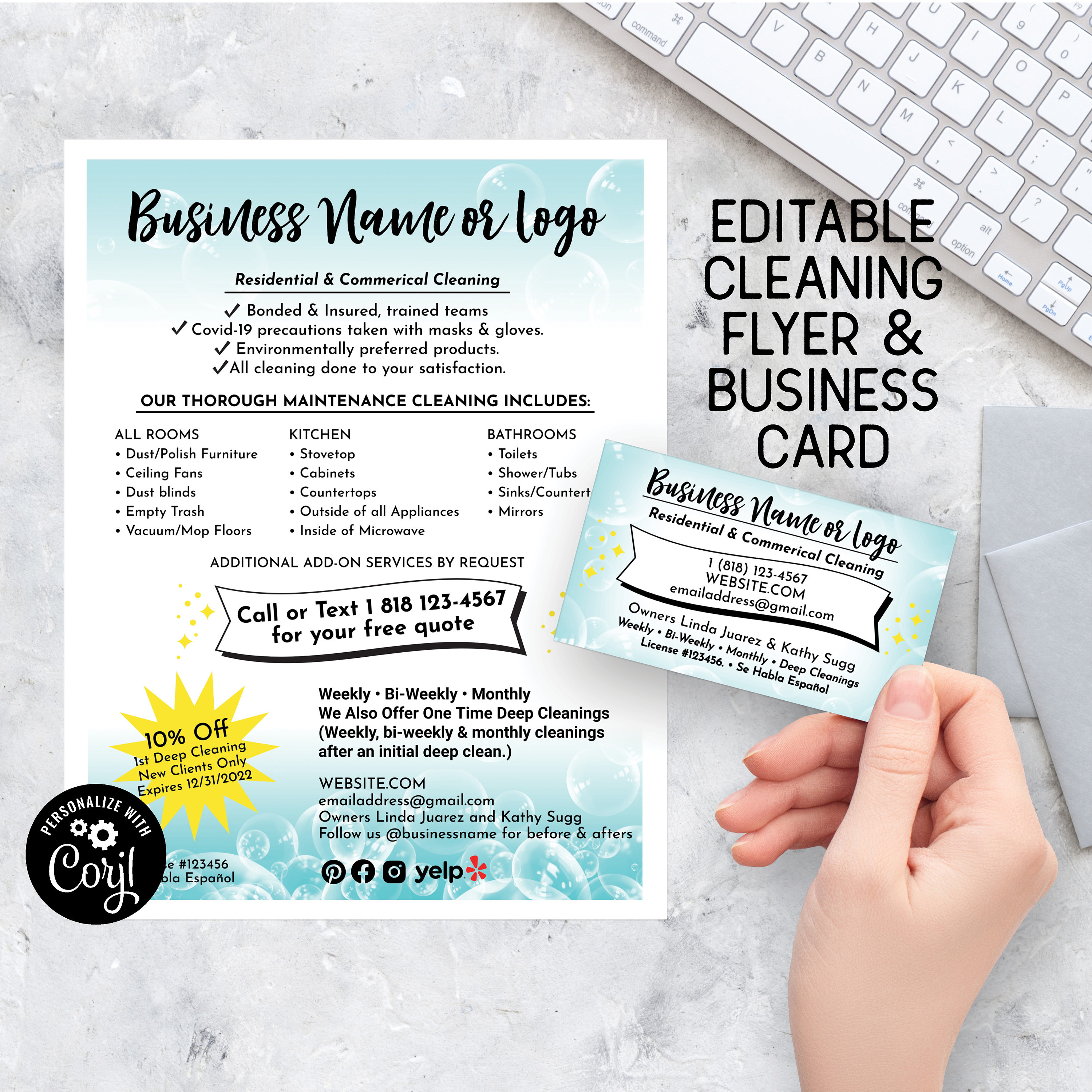 Cleaning Business Flyer & Business Card. Cleaning Service Etsy