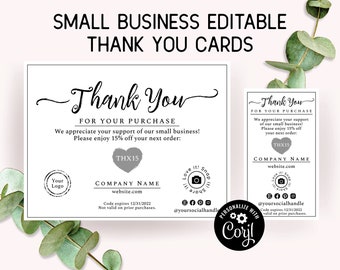 Business Thank You For Your Order Card Template. Postcard + Business Card Size. Personalized Purchase Insert Cards, Simply Natural Design.