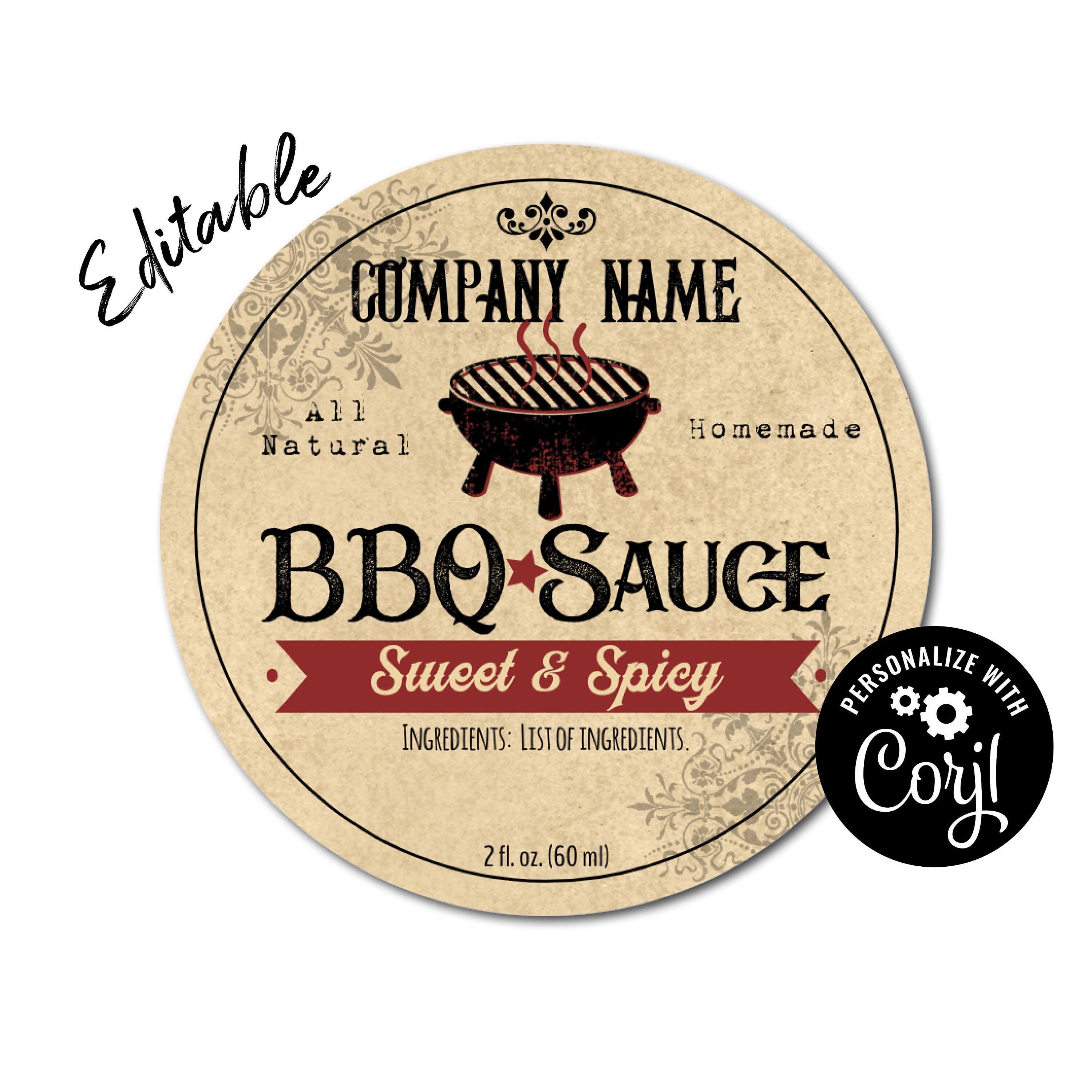 BBQ Sauce Label with Grill. Editable Circle Label. Edit Label Template Online. Download & Print. Sticker Label for Jars, Bottles, Mason Jars