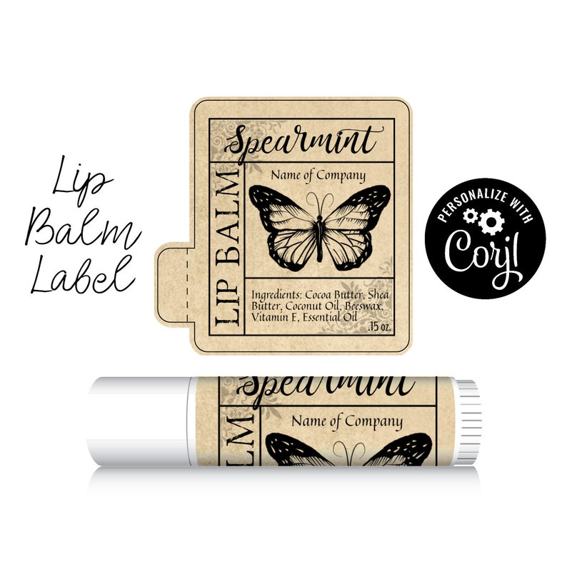 then Download /& Print Personalize Lip Balm Label Butterfly on Kraft Paper Design Customize in Corjl Edit Chapstick Label.
