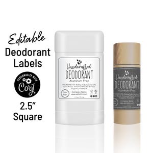 Modèle d'étiquette pour déodorant naturel et sophistiqué, barre de lotion en tube. Étiquette de produit carrée de 2,5 pouces. Modifiez, téléchargez et imprimez. Emballage pour tube kraft