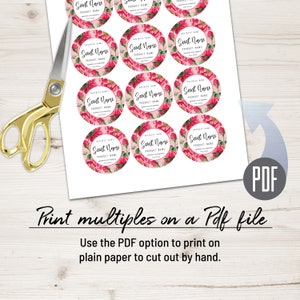 Editable Circle Label Template, Custom Floral Digital Product Sticker ...