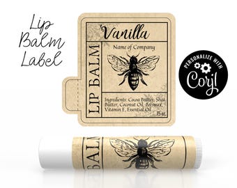 Lip Balm Label Honey Bee on Kraft Paper Design. Editable Template. Personalize, Customize in Corjl, then Download & Print. Chapstick Label.