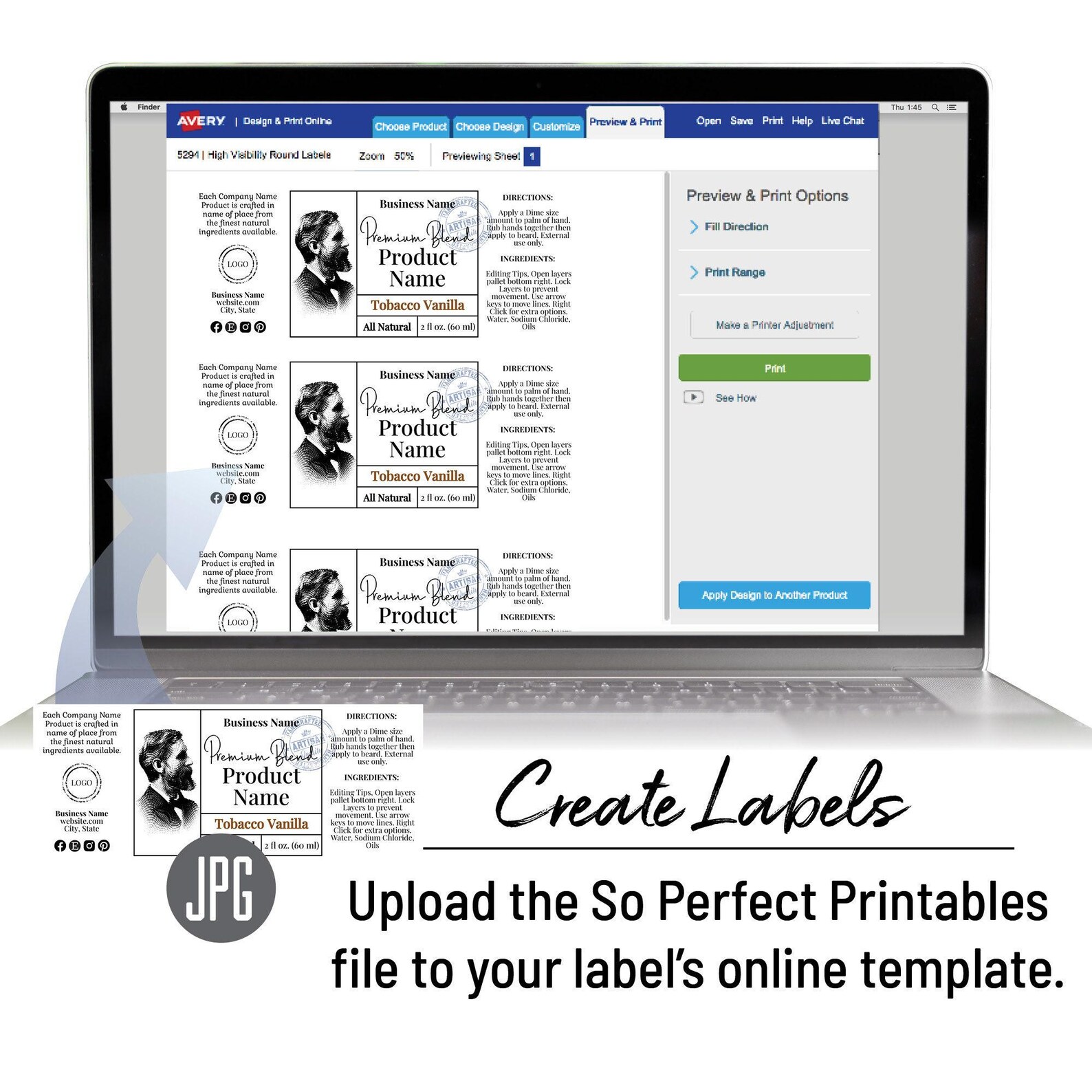 Bearded Man Bottle Label Template Bundle. Wrap Around Jar Labels, Round ...