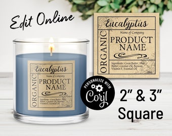 Apothecary 2" 2.5" 3" Square Product Label Template. Custom Packaging Labels for Jars, Gifts, Candles, Roller Bottles. Packaging Edit Online