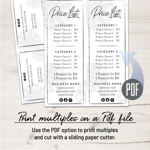 Editable Business Price List. Printable Store Price Sign for Retail ...