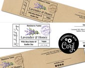 Soap Label Template, Garden Stamp. Editable Soap Label Packaging. Printable Custom Wrap-Around Label. Personalize Online, Download & Print.