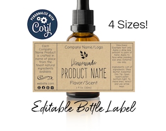 Bottle Label Template, Natural & Sophisticated Design. Wrap Around Label for 1 2 4 Oz Serum Dropper, Room Spray Bottles. Edit-Download-Print