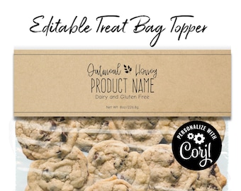 Natural and Sophisticated Bag Topper Label Editable Template. Cottage Law Bakery Label, Favor Bag Label. Personalize Online, Download, Print