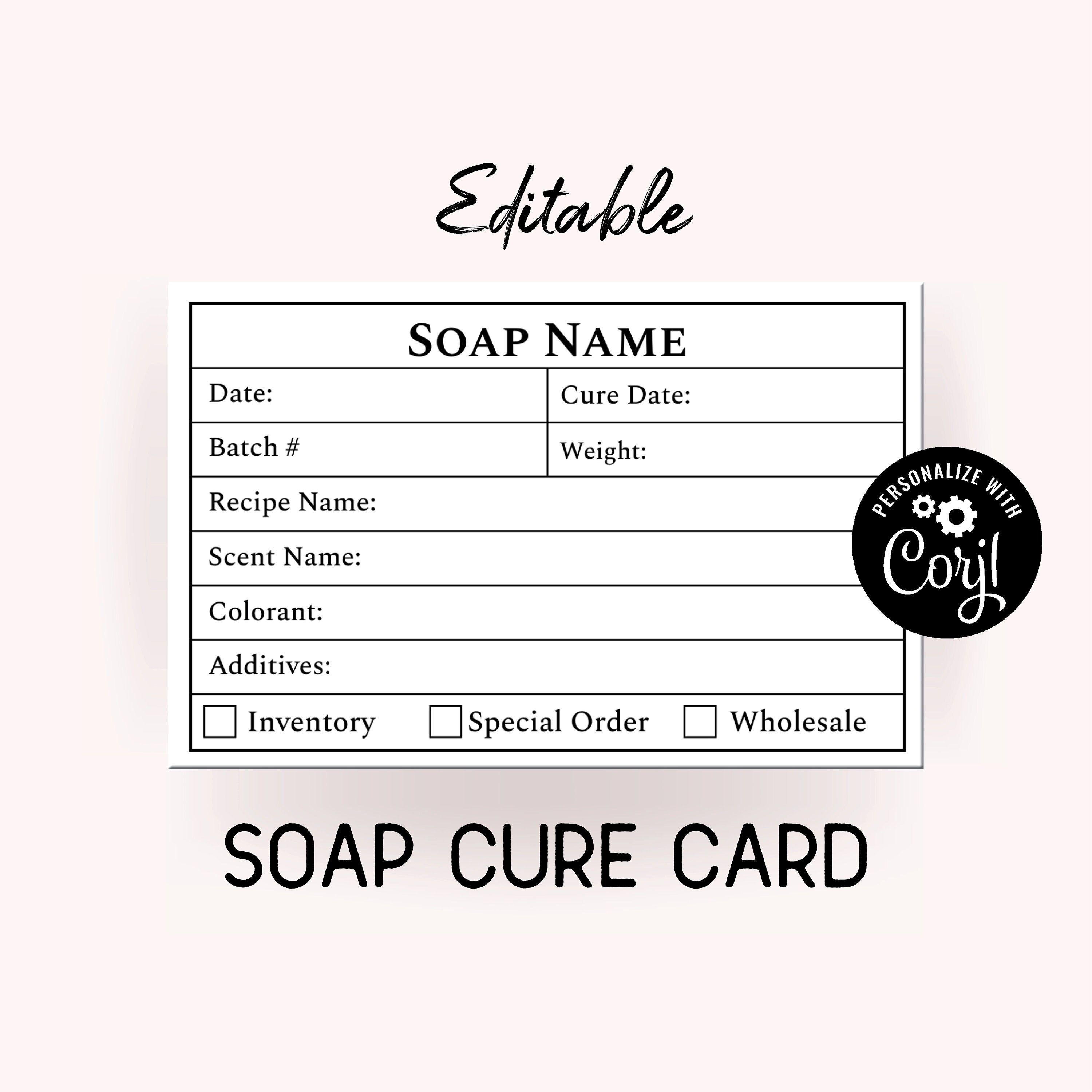 Soap Cure Card Editable Soap Batch Card. Soap Cure Shelf Rack Etsy